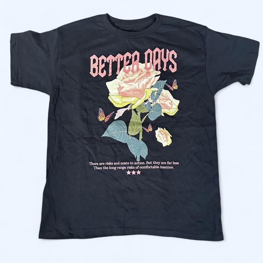 Fashion Nova Kids Better Days Rose Butterfly Graphic Tee Black XL 23016254K